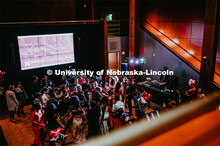 Huskers dance in formal attire during the 2020 OASIS Love Gala in the Wick Alumni Center. It is the 
