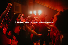 Huskers dance in formal attire during the 2020 OASIS Love Gala in the Wick Alumni Center. It is the 