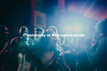 Huskers dance in formal attire during the 2020 OASIS Love Gala in the Wick Alumni Center. It is the 