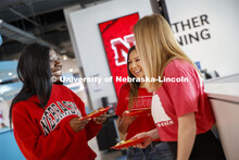 Cather Dining Center photoshoot. Young women eating together in the Cather Dining Center. March 2, 2