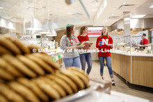 East Campus Dining Center photo shoot. Students eating and socializing at the East Campus Dining Cen