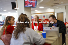 East Campus Dining Center photo shoot. Students eating and socializing at the East Campus Dining Cen