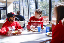 East Campus Dining Center photo shoot. Students eating and socializing at the East Campus Dining Cen