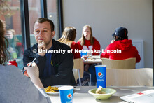 East Campus Dining Center photo shoot. Students eating and socializing at the East Campus Dining Cen