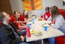 East Campus Dining Center photo shoot. Students eating and socializing at the East Campus Dining Cen