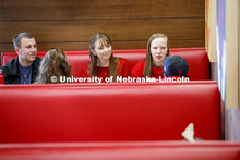 East Campus Dining Center photo shoot. Students eating and socializing at the East Campus Dining Cen