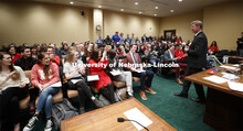 UNL students cheer as NU President yells "Go Big Red". NU Advocacy Day at the Capitol. March 10, 202