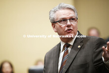Speaker Jim Scheer speaks to the gathering at NU Advocacy Day at the Capitol. March 10, 2020. 