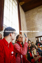 Sheridan Macy, a senior in political science and history, records video while in the Capitol. March 