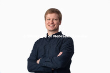 Studio portrait of Ben Wolf, Husker Hub. March 16, 2020. 
