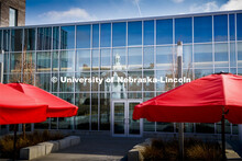 Neihart Hall is reflected in the new Willa Cather Dining Complex on City Campus. March 17, 2020. 