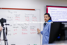 Jessica Periago, chemistry department lab manager, discusses the data produced by the Chem 110 lab. 