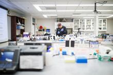 Mark Behrens, Research Lab Manager in Biochemistry, records his BIOC 401L - Laboratory for Elements 