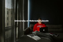 Senior Journalism major, James Wooldridge, studies in his Lincoln apartment. March 30, 2020. 