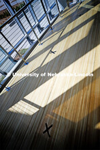 X marks the spots for social distancing lines into the Willa Cather Dining Center on City Campus. Ap