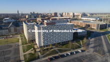 Harper Residence Hall, foreground, will be used to enable first responders and medical personnel to 