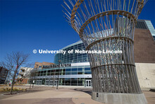 Exterior views of Pinnacle Bank Arena located in the Haymarket of downtown Lincoln, Nebraska. April 