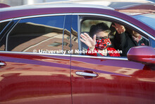Jane and Chancellor Ronnie Green wave to the students. Christ Place Church families gave the Rwandan