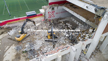 No diving into the pool as the Mabel Lee Hall demolition crew works from the north end of the buildi