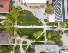 Aerial view of (clockwise) Manter Hall, Hamilton Hall, Woods Art Building, Brace Laboratory, and Ric