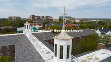 Aerial view of the cupola's on Neihardt Residential Center overlooking the west side of UNL Campus. 