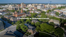 Greek row looking southwest from 16th Street. Drone footage of City Campus. May 29, 2020. 