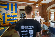 Noah Wilger, sophomore from Lincoln, gives a tour to incoming freshman Joe Vacek. Sigma Chi recruitm