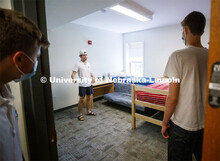 Noah Wilger, sophomore from Lincoln, gives a tour to incoming freshman Christian Friesen. Sigma Chi 