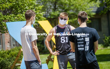 Sigma Chi recruitment day. Sigma Chi members are wearing masks as a result of the COVID-19 pandemic.