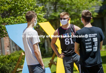 Sigma Chi recruitment day. Sigma Chi members are wearing masks as a result of the COVID-19 pandemic.