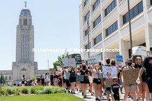 Protestors march up Centennial Mall toward Andersen Hall on Saturday, June 13th, 2020, in Lincoln, N