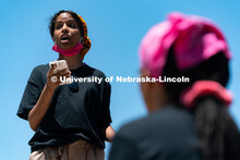 Batool Ibrahim speaks to the protestors outside of Andersen Hall on Saturday, June 13th, 2020, in Li