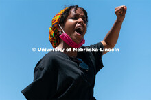 Batool Ibrahim finishes her speech to the protestors outside of Andersen Hall on Saturday, June 13th