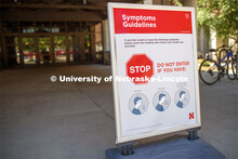 Symptoms guidelines and social distancing signs are strategically placed throughout the Rec Center. 