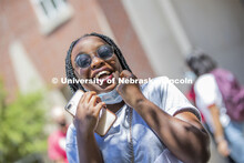 Shemsa Ndahiro wears a mask. Photo shoot of students wearing masks and practicing social distancing.
