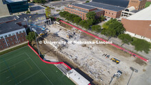 Aerial view, Mabel Lee demolition finishes up. June 26, 2020. 