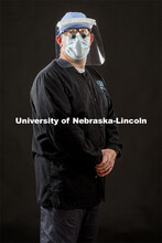 Steven Wirth, dentist with Optimal Dental in Lincoln, wears a face shield made at Innovation Campus.