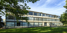 Exterior shot of Woods Art Building. July 1, 2020. 