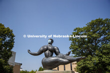 Floating Figure, a sculpture by Gaston Lachaise, is one of many UNL campus sculptures wearing masks.