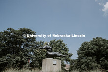 Floating Figure, a sculpture by Gaston Lachaise, is one of many UNL campus sculptures wearing masks.