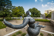 Floating Figure, a sculpture by Gaston Lachaise, is one of many UNL campus sculptures wearing masks.