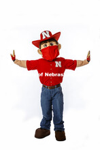 Herbie Husker wears a protective mask while he poses on campus. July 09, 2020. 