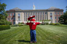 Herbie Husker wears a protective mask while he poses on campus. July 09, 2020. 
