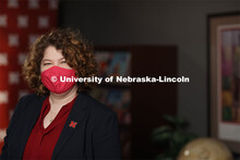 Nicole Buan, Associate Professor in Biochemistry, wears her mask. July 16, 2020. 