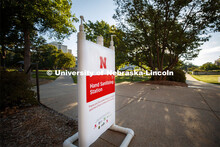 Hand sanitizer station outside Westbrook Music Building. It is one of the more than 1,500 new hand s