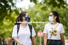 Anamaría Guzmán and Shridula Hegde walk through city campus. August 4, 2020. 