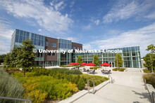Exterior view of the Cather Dining Center. August 4, 2020. 