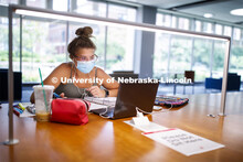 Jaclin Stonacek, a senior from Lincoln, studies in Love Library North. August 4, 2020. 