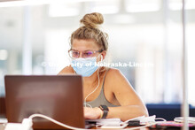 Jaclin Stonacek, a senior from Lincoln, studies in Love Library North. August 4, 2020. 