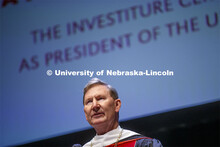 NU President Ted Carter gives his remarks at his investiture ceremony. Nebraska University President